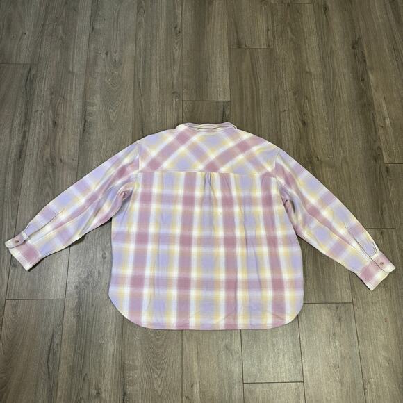J.Crew Relaxed Button Up Shirt Womens XXL Pink Yellow Plaid Flannel Long Sleeve - Picture 6 of 8